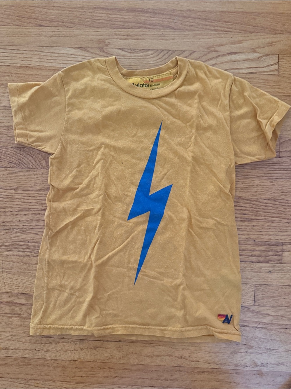 Aviator Nation Kids Gold Tee with Blue Lightning Bolt